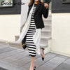 Striped Sweater Dress Bodycon Women Autumn Winter Black Woolen Harajuku Long Dress Female Oversized Knitted Vestido korean