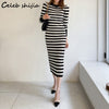 Striped Sweater Dress Bodycon Women Autumn Winter Black Woolen Harajuku Long Dress Female Oversized Knitted Vestido korean