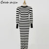 Striped Sweater Dress Bodycon Women Autumn Winter Black Woolen Harajuku Long Dress Female Oversized Knitted Vestido korean