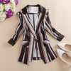 Striped White And Black Women Blazers Autumn Winter 2023 Turn-Down Collar Pocket Slim Elegant Office Lady Outwear Tops
