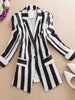Striped White And Black Women Blazers Autumn Winter 2023 Turn-Down Collar Pocket Slim Elegant Office Lady Outwear Tops