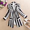 Striped White And Black Women Blazers Autumn Winter 2023 Turn-Down Collar Pocket Slim Elegant Office Lady Outwear Tops