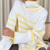 Striped Winter Pullover Women Casual Side Split Knitted Sweater Turtleneck Oversize Long Sleeve Knitwear Loose Jumper