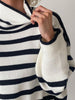 Striped Winter Pullover Women Casual Side Split Knitted Sweater Turtleneck Oversize Long Sleeve Knitwear Loose Jumper