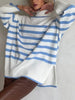 Striped Winter Pullover Women Casual Side Split Knitted Sweater Turtleneck Oversize Long Sleeve Knitwear Loose Jumper