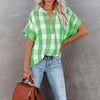 Striped Women Blouse Summer Elegant V-Neck T-Shirt Short Sleeve Casual Loose Tops Female Vintage Plaid Tshirt Streetwear