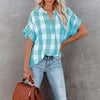 Striped Women Blouse Summer Elegant V-Neck T-Shirt Short Sleeve Casual Loose Tops Female Vintage Plaid Tshirt Streetwear