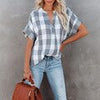 Striped Women Blouse Summer Elegant V-Neck T-Shirt Short Sleeve Casual Loose Tops Female Vintage Plaid Tshirt Streetwear