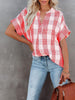 Striped Women Blouse Summer Elegant V-Neck T-Shirt Short Sleeve Casual Loose Tops Female Vintage Plaid Tshirt Streetwear