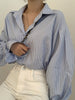 Striped Women Shirts Spring Oversized Lantern Sleeve Female Shirt Loose Office Ladies Blosues Casual Korean Single Breasted Tops