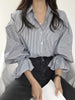 Striped Women Shirts Spring Oversized Lantern Sleeve Female Shirt Loose Office Ladies Blosues Casual Korean Single Breasted Tops