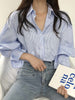 Striped Women Shirts Spring Oversized Lantern Sleeve Female Shirt Loose Office Ladies Blosues Casual Korean Single Breasted Tops