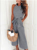 Striped printed high waist jumpsuits and rompers Women sleeveless jumpsuit with belt 2022 Summer new wide leg pants playsuits