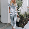 Striped printed rompers women jumpsuits Casual loose jumpsuit with pocket 2022 Summer new high waist playsuits overalls feminino