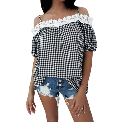 Striped women blouses shirts lace patchwork streetwear casual Vintage blusas Summer 2022 Top WS9285K