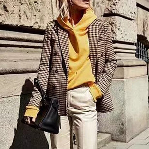 Stylish Bar Women's Plaid Blazer Coat 2022 Retro Button Lattice Suit Jacket With Shoulder Pads Jacket Blazer Female Casual Coats