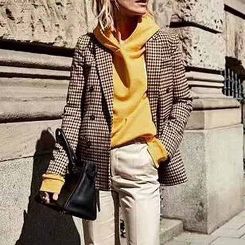 Stylish Bar Women's Plaid Blazer Coat 2022 Retro Button Lattice Suit Jacket With Shoulder Pads Jacket Blazer Female Casual Coats