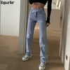 Stylish Blue High Waist Belt Mom Jeans Women 2022 Autumn Full Length Wide Denim Pants Harajuku Straight Trouser Streetwear