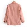 Stylish Elegant Pink Women Blazer Jacket Pocket Double Breasted Work Wear Tops Outerwear Female Suit Jacket