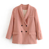 Stylish Elegant Pink Women Blazer Jacket Pocket Double Breasted Work Wear Tops Outerwear Female Suit Jacket