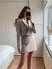 Stylish Elegant Skirt Suits Women  2 Buttons Cropped Blazer Side Split Mini Skirts Suits Female