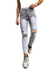 Stylish Gray Skinny Jeans Women Streetwear High Waist Ripped Holes Pencil Jeans Stretchable Female Jeans Summer Women Pants