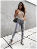 Stylish Gray Skinny Jeans Women Streetwear High Waist Ripped Holes Pencil Jeans Stretchable Female Jeans Summer Women Pants