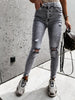 Stylish Gray Skinny Jeans Women Streetwear High Waist Ripped Holes Pencil Jeans Stretchable Female Jeans Summer Women Pants