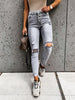 Stylish Gray Skinny Jeans Women Streetwear High Waist Ripped Holes Pencil Jeans Stretchable Female Jeans Summer Women Pants