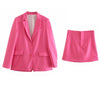 Stylish Casual Pink Women Blazer Jacket Mini Skirt 2 Pieses Single Breasted Bodycon Temperament Spring Summer Pleated Skirts