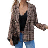 Stylish Office Ladies Blazer Plaid Print Versatile Office Lady Double Breasted Suit Jacket  Small Suit Coat    Suit Jacket
