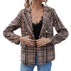 Stylish Office Ladies Blazer Plaid Print Versatile Office Lady Double Breasted Suit Jacket  Small Suit Coat    Suit Jacket