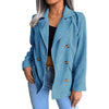Stylish Office Lady Double Breasted Suit Coat Corduroy Blazer Suit Coat Versatile  Temperament