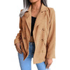 Stylish Office Lady Double Breasted Suit Coat Corduroy Blazer Suit Coat Versatile  Temperament