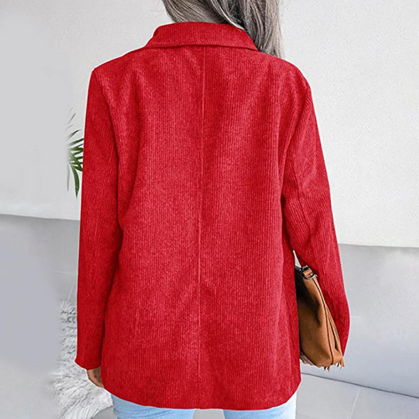 Stylish Office Lady Double Breasted Suit Coat Corduroy Blazer Suit Coat Versatile  Temperament