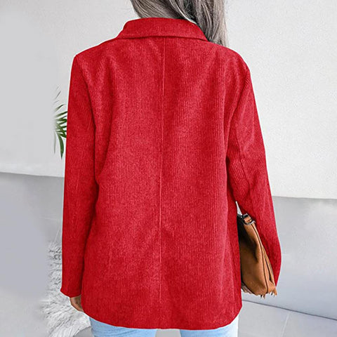 Stylish Office Lady Double Breasted Suit Coat Corduroy Blazer Suit Coat Versatile  Temperament