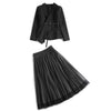 Stylish Office Lady Sets Suits Notched Collar V Neck Belted Blazer Suit Jacket Tulle Tutu Skirt 2 Piece Set Women Clothes