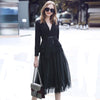 Stylish Office Lady Sets Suits Notched Collar V Neck Belted Blazer Suit Jacket Tulle Tutu Skirt 2 Piece Set Women Clothes