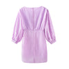 Stylish Violet Plaid Mini Dress O-neck Back Zipper Three Quarter Sleeve Female Casual Dresses Party Dress Chic Vestidos
