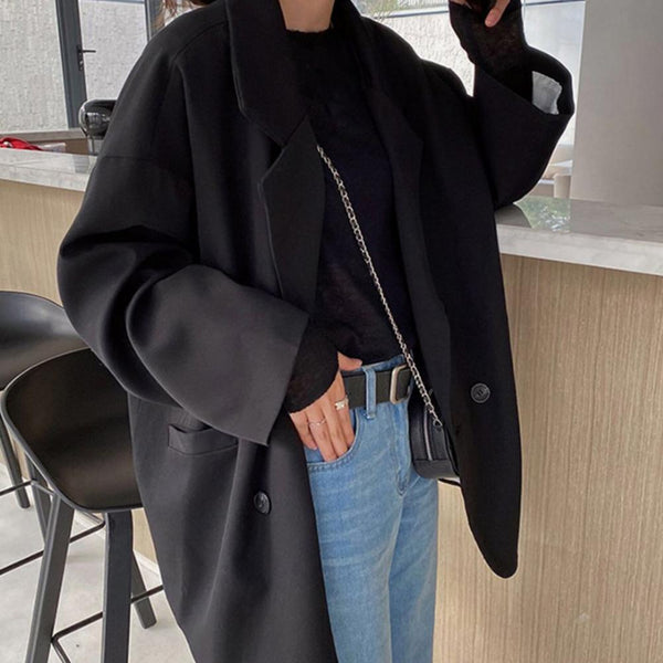 Stylish Women Blazer  Long Sleeves Elegant Temperament Blazer Coat  Autumn Winter Solid Color Casual Lapel Suit Jacket