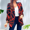 Stylish Women Spring Lapel Casual Blazer Top Washable Women Blazer Geometric Line Print Lapel Blazer Streetwear