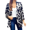 Stylish Women Spring Lapel Casual Blazer Top Washable Women Blazer Geometric Line Print Lapel Blazer Streetwear