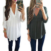Stylish Women's Loose Three Quarter Sleeve Blouse Casual Autumn V-Neck White Green Blouse Shirt Tops S-3XL