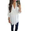 Stylish Women's Loose Three Quarter Sleeve Blouse Casual Autumn V-Neck White Green Blouse Shirt Tops S-3XL