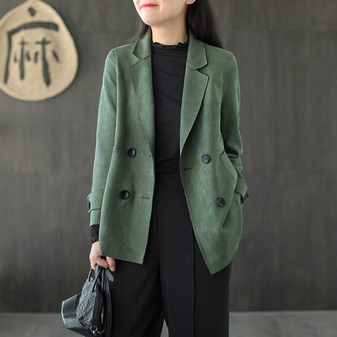 Suede Blazer Woman 2023 Spring And Autumn Korean Loose Wild Suit Collar Long Sleeve Vintage Casual Jacket Top M566