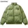 Suede Leather Jacket Winter Parkas Streetwear Vintage Embroidery Letter Thicken Warm Bubble Padded Coats Harajuku Puffer Jackets