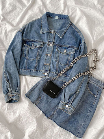 Suit 2022 female summer Korean design niche short jacket + high waist denim skirt