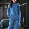 Suit 2023 Ladies Long Sleeve Turtleneck Cashmere Sweater Casual Knit Loose Wide Leg Pants Women 100% Pure Wool Suit