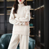 Suit 2023 Ladies Long Sleeve Turtleneck Cashmere Sweater Casual Knit Loose Wide Leg Pants Women 100% Pure Wool Suit