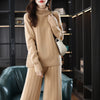 Suit 2023 Ladies Long Sleeve Turtleneck Cashmere Sweater Casual Knit Loose Wide Leg Pants Women 100% Pure Wool Suit